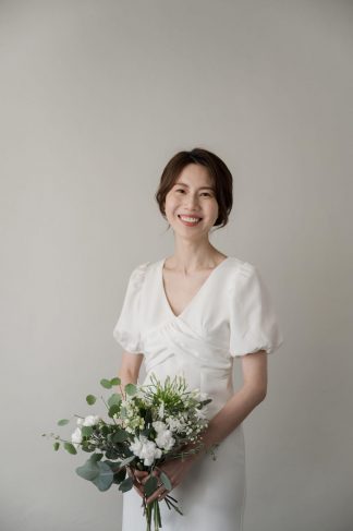 經典澎袖V領禮服(S現貨)